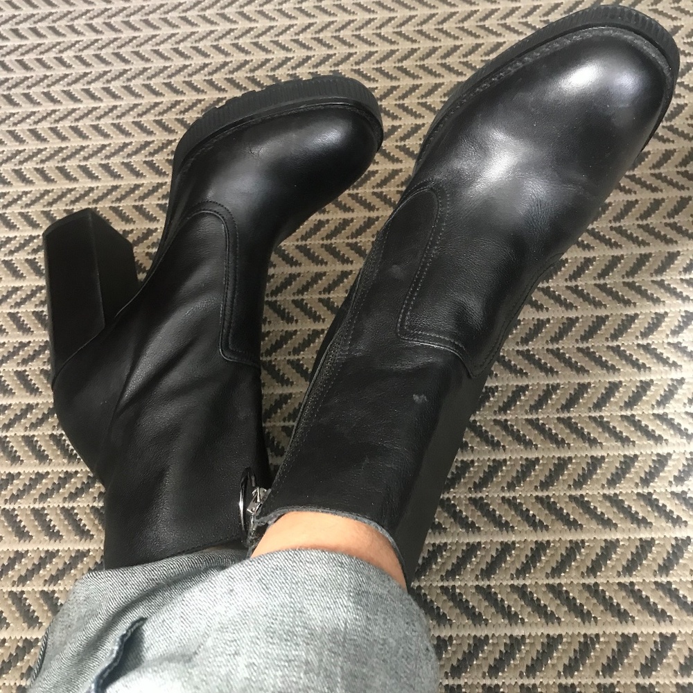 LEATHER HIGH-HEEL PLATFORM ANKLE BOOTS